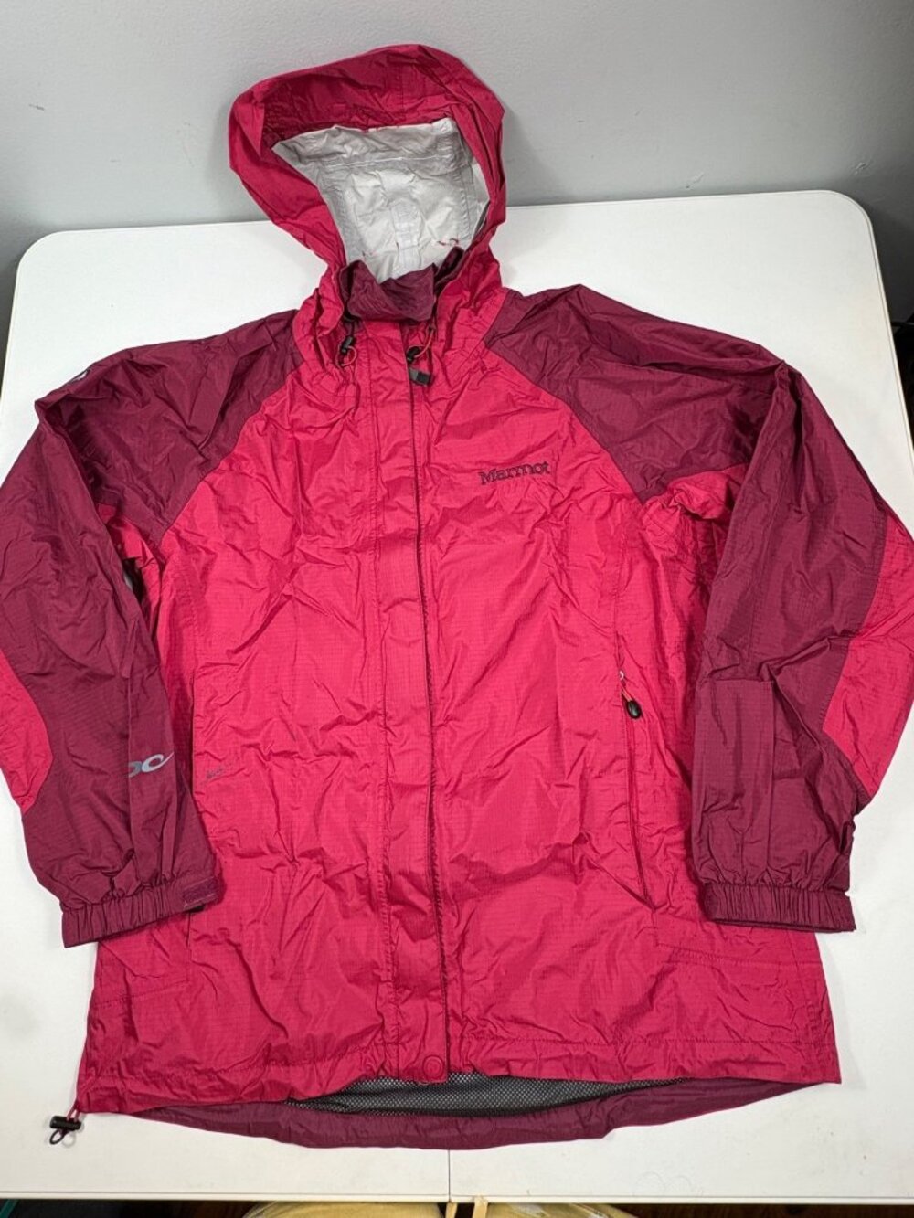 Marmot Womens Large Pink Hooded Windbreaker Rain Jacket‎ Lightweight Full Zip